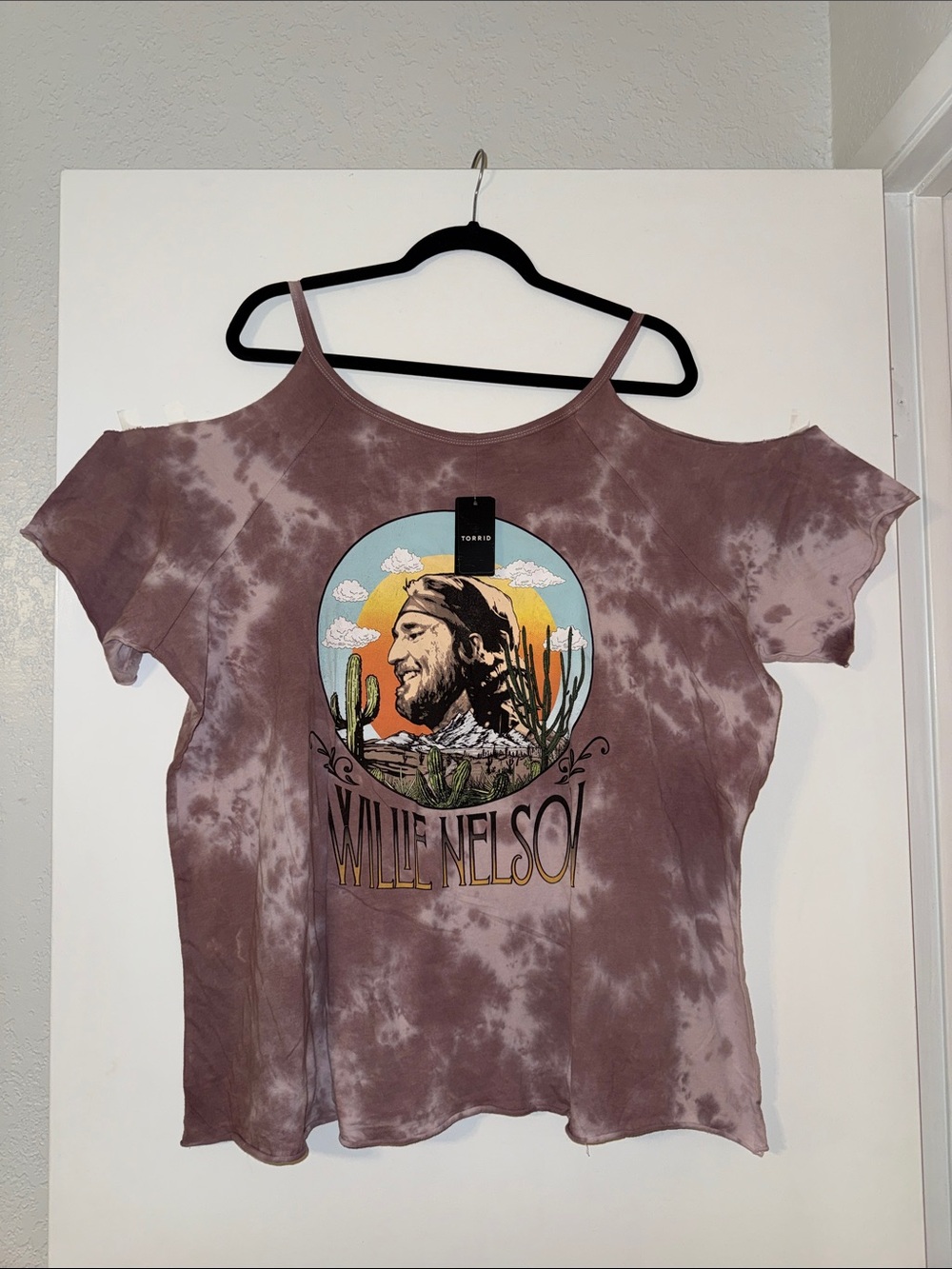 Torrid Mauve Tie-Dye Willie Nelson Cold-Shoulder Graphic Tee BNWT 3X